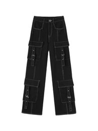 Jeans pour femmes Baggy Jeans Femmes Pantalon Cargo Vintage Taille Haute Streetwear Denim Pantalon Noir Gothique Vêtements Poches Droite Pantalon Large Jambe 230510