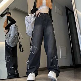 Jeans Baggy Y2k femmes Style coréen 2023 été droit large jambe pantalon taille haute femmes lâche Denim pantalon 90s rétro vêtements J240217