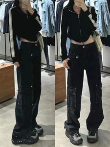 Damesjeans Baggy Women Big Pocket Mweending Denim Cargo Pants Autumn Winter 2024 Straight Vintage Wide Leg Casual Streetwear