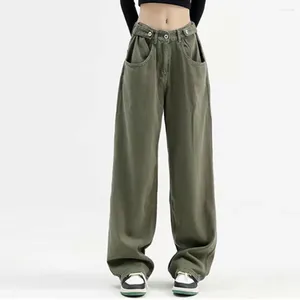 Damesjeans Baggy Women High Tailed Denim Pants Green Wide Been Vintage Chic Pocketbroek los Rechte Streetwear Y2K