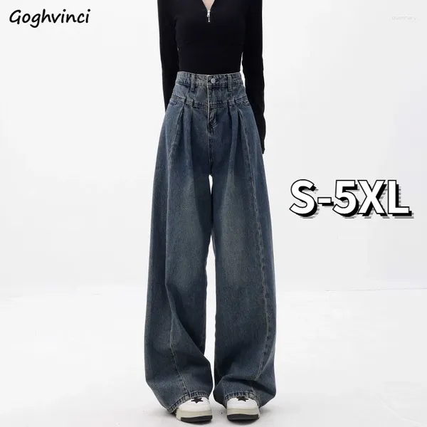 Jeans De Mujer Baggy Mujeres Vintage Primavera Cintura Alta Pliegues Simples Diseño Estilo Coreano Moda Streetwear Ocio Universidad Pantalones De Pierna Ancha