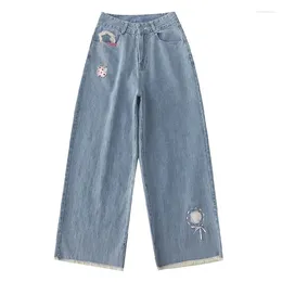 Dames jeans bebobsons dames enkel lengte hoge taille wijd been denim broek capris zoete niche ontwerp rafeld
