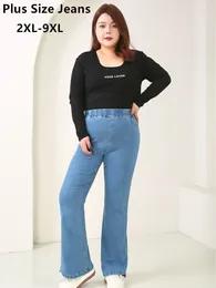 Jeans Femme Bell-Bottom Femmes 9XL 8XL Taille haute 140kg Élastique Lady Loose Plus Taille 7XL Denim Pantalon Bleu Boot Cut Pantalon étiré