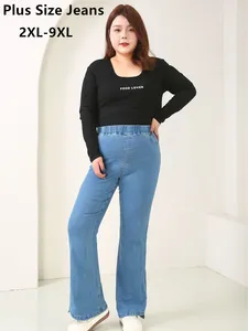 Jeans Femme Bell-Bottom Femmes 9XL 8XL Taille haute 140kg Élastique Lady Loose Plus Taille 7XL Denim Pantalon Bleu Boot Cut Pantalon étiré