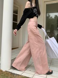 Jeans pour femmes Benuynffy rose jambe large mode américaine vintage taille haute lâche pantalon droit streetwear vêtements y2k