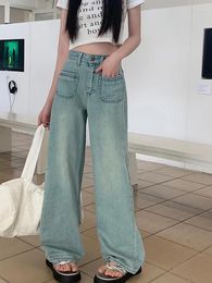 Jeans pour femmes Benuynffy Vintage lavé bleu Baggy Denim pantalons longs femmes Streetwear mode coréenne taille haute droite jambe large 2024