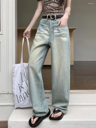Damesjeans benuynffy y2k vintage Amerikaanse streetwear gewassen denim broek diamant oversized brede poot broek zonder riem