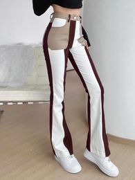 Jeans pour femmes Beyouare Patchwork pour femmes taille haute jambe droite pantalon en denim extensible filles mode couleur bloc patch marron