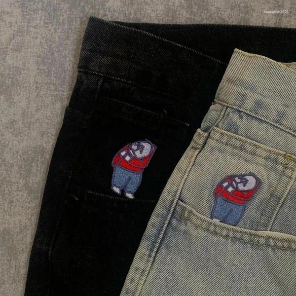 Jeans féminins Big Boy Y2k lâche droit HARAJUKU HIP HOP CARTOONE BRODERIE STREET STREET