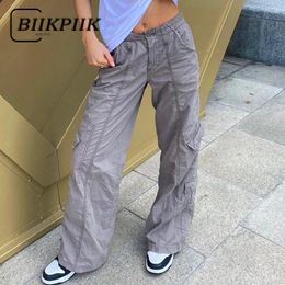 Damesjeans Biikpiik Pockets Zipper Cargo Streetwear Straight Casual Basic Denim Pants for Women Midi Taille Aesthetic Tours Outfits