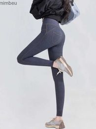 Damesjeans BIVIGAOS Herfst Nieuwe Jeans Legging Dames Winter Fleece Stretch Hoge Taille Zak Fitness Sport Casual Legging Strakke Yoga JeggingsC24318