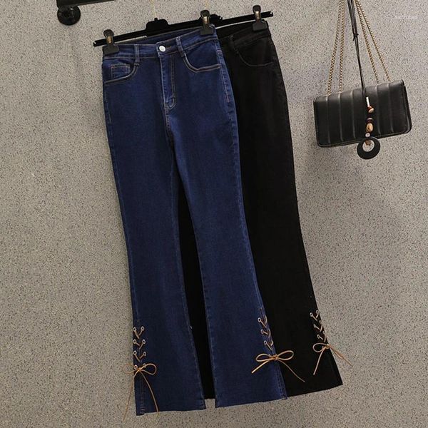 Jeans para mujeres Black Blue elástico Elevado Primavera Otoño Invierno Holgés 2024 Pantalones de mezclilla Ropa femenina Ropa alta