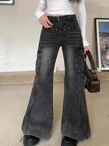 Jeans pour femmes Noir Gothique Cargo Baggy Esthétique Vintage Cowboy Pantalon Harajuku Oversize Denim Pantalon Y2k Années 2000 Trash Vêtements