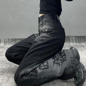 Damesjeans Zwart Gothic Street Clothing Dames jeans herfst Harajuku vintage hoge taille jeans losse broek voor dames 230329