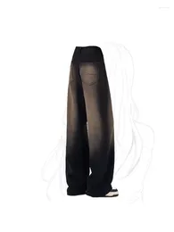 Jeans pour femmes Noir Gothique Vintage Y2k 90s Pantalon en denim esthétique Emo 2000s Harajuku Taille haute Pantalon de cowboy à jambes larges Vêtements