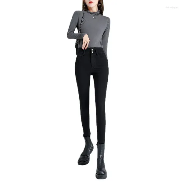 Jeans de mujer Negro Gris Cintura alta Primavera 2023 Versátil Skinny Stretch