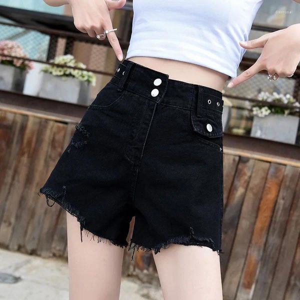 Jeans pour femmes Noir Grand Taille Super Haute Short En Denim Pantalon Cheval 2023 Été A-word Large Jambe Mince Style Ins