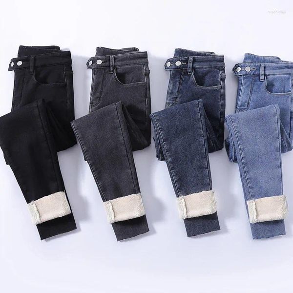 Jeans de mujer Black Plus Velvet Winter Skinny Women 2024 Sexy Slim High cintura Termal Y2K Moda Gruida de mezclilla