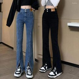 Jeans para mujeres Black Split Fomen's Outumn and Winter American Small Small Man alto Capacitamiento de microflares de cintura