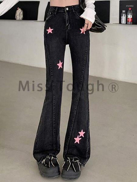 Jeans pour femmes Noir Streetwear Vintage Flare Femmes Français Rétro Star Imprimer Pantalon élégant Femme Coréen Designer Denim Taille Haute