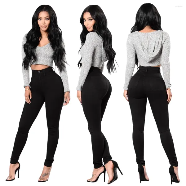 Jeans pour femmes Pantalon en denim serré extensible noir pour filles Femme Pantalon taille haute Boyfriend Femmes