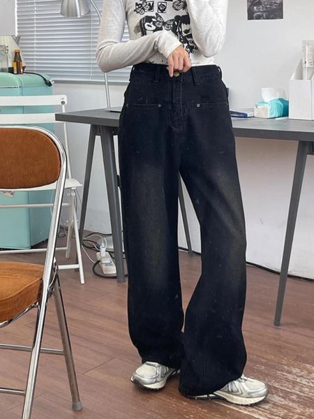 Jeans de mujer Terciopelo fino lavado negro para mujer en otoño e invierno 2023 Cintura alta Retro Entrepierna que cubre adelgazamiento