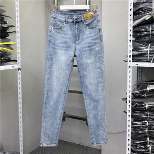 Jeans pour femmes blingling forage femme crayon Ligh Blue 2024 printemps d'été All-Match Slim High Waist Denim Pantal