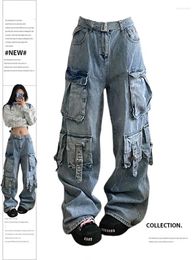Jeans pour femmes Bleu Baggy Cargo Coréen Y2k Harajuku Taille Haute Denim Pantalon 2000s 90s Esthétique Large Jean Pantalon Vintage Vêtements