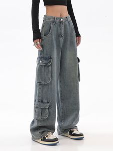 Jeans pour femmes Pantalon cargo bleu Femmes Casual Hippie Denim Pantalon Baggy Taille basse Mom Jeans Femmes Vintage Y2k 90s Grunge Streetwear 230303