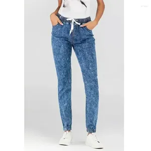 Jeans pour femmes bleu décontracté lâche cordon de serrage mode vintage denim crayon pantalon femmes taille élastique simple dames pantalon 30210