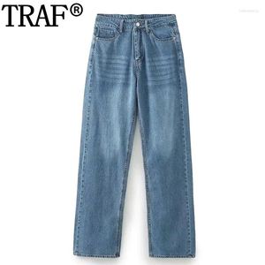 Damesjeans Blue voor vrouwen Hoge taille Straight been Streetwear vervaagde Jean Woman Fashion denim broek Y2K herfst