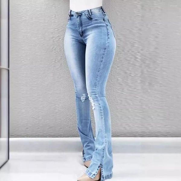 Jeans pour femmes bleu taille haute évasée femmes décontracté stretch mince jambe large sexy hanche ascenseur cloche bas maman pantalon streetwear y2k jean pantalon