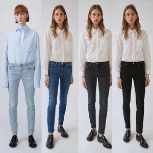 Jeans pour femmes bleu taille haute pour les pieds 2023 printemps et automne élastique serré montrer pantalon crayon mince