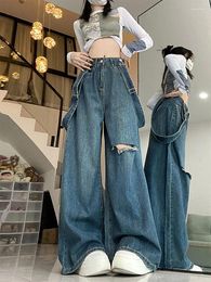 Damesjeans Blue Hole Vrouwen Over het algemeen High Tailed Baggy Pants American Denim Y2K Style Zomer recht wijd been broek 5xl