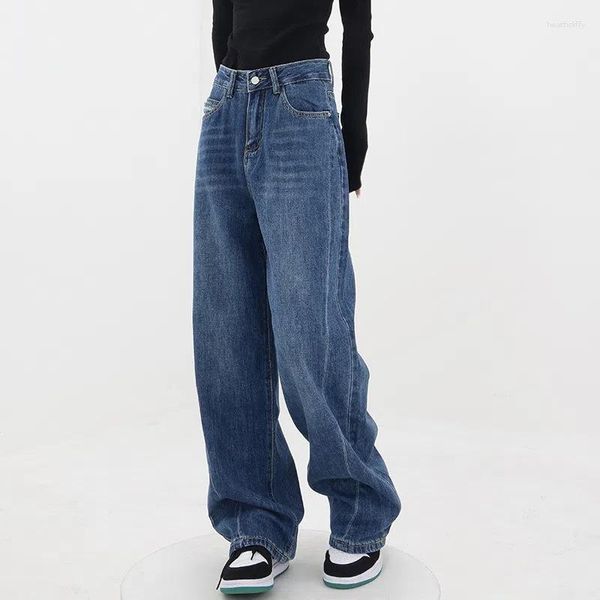 Jeans para mujeres Pantalones azules para mujeres Alta cintura alta 2023 Moda Holgada Pantalones largos de mezclilla con cremallera suave y cómoda jean casual