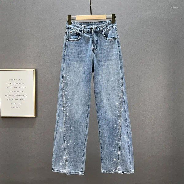 Jeans para mujer Pantalones azules con diamantes de imitación Cintura alta S Pantalones de mezclilla femeninos Slits R Spanx Trend 2023 Adolescentes frescos vibrantes
