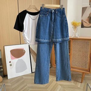 Damesjeans Blauw Uniek gesplitst ontwerp Rechte pijpen met hoge taille en brede pijpen Modieuze casual broek Mujer