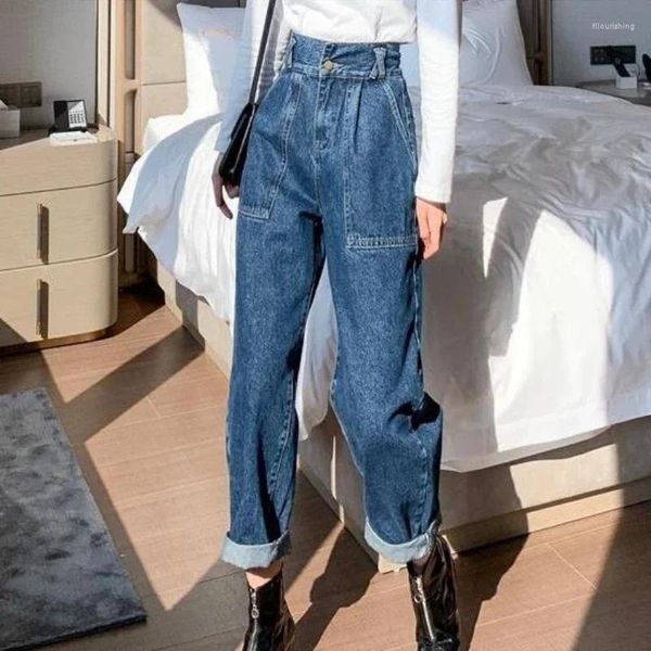 Jeans De Mujer Azul Con Bolsillos Pantalones De Cintura Baja Para Mujer Pantalones Altos S Para Mujer Xxl Z Verano Corea Del Sur Vaquero Holgado Gyaru A R