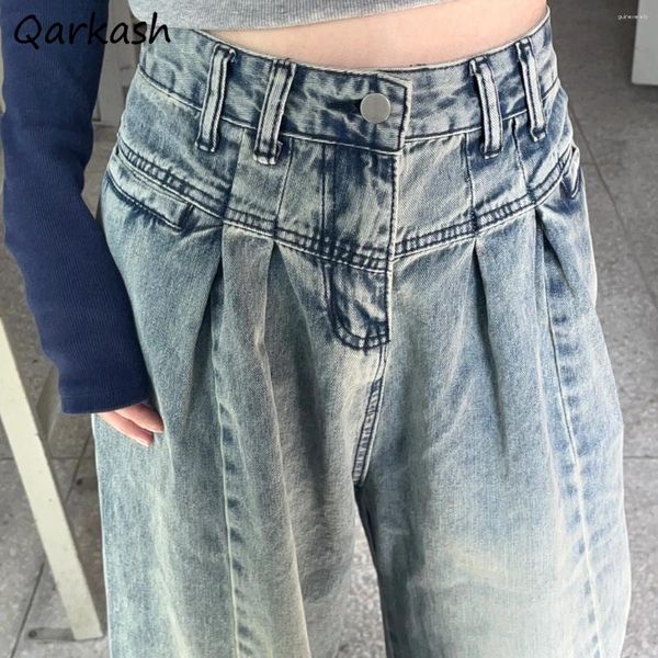 Jeans féminins Blue Fashion Fashion Solide Simple lâche coréen All-Match High Street INSIR BOUTON AUTUM