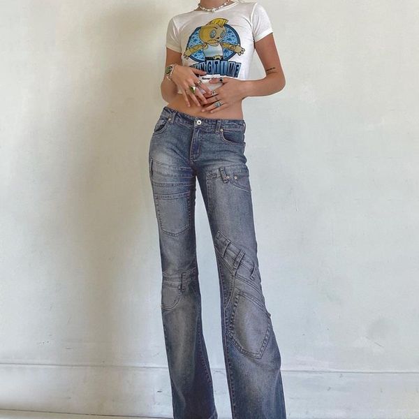Jeans femme ombre audacieuse doux Grunge mode asymétrique Patchwork taille haute maigre droit Indie Style urbain femmes pantalon automne