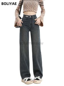 Jeans Femme Boliyae Harajuku Streetwear rétro mode femmes taille haute jean ample jambe large droite pantalon en Denim ample Y2K Baggy Pantszln231201