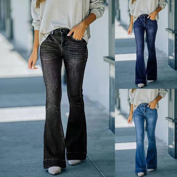 Jeans para mujer Corte de bota Jean Mujeres Pantalones casuales Bolsillos Cintura Azul Pantalones rectos Mid Classic M1 Denim