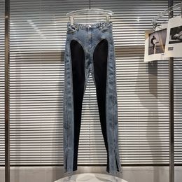 Jeans pour femmes Borvemays Couleurs contrastées Jean Automne 2023 Taille haute Patchwork Street Slim Crayon Pantalon Mode WZ5064 230908