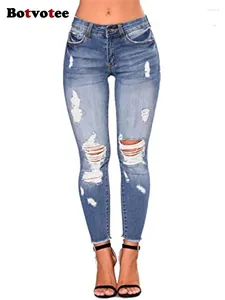 Jeans para mujeres Botvotee delgada RiPted for Women 2024 Fashion Streetwear bajo cintura vintage Vintage Hip Hop Strecth Slim Pencil Pants