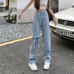 Jeans pour femmes Bow Femmes Taille haute Droite Élégant Doux Harajuku Mignon Style de mode coréenne Filles