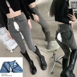 Jean pour femmes petit ami extérieur pantalon sexe invisible pantalon à siège ouvert haute taille femme sexy crayon serré vestiment