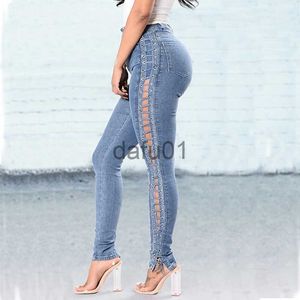 Jeans Femme Boyfriend Skinny Jeans pour femmes Sexy à lacets évider Push Up Jeans taille haute extensible Denim Jeans pantalon grande taille 220622 x0914
