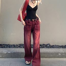Dames jeans vriendje stijl streetwear baggy jeans dames denim broek hoge taille y2k vintage gewassen noodlijdende brede been dweilde rode broek 230421