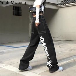 Jeans para mujeres Línea brillante Línea Graffiti Impresionante Novio Streetwear Mujer Fashion Black Denim Pant. Estética Corea Kpop Harajuku