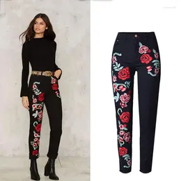 Jeans pour femmes Bringbring 2024 Spring 3D broderie Roses Femmes Pantalon de denim causal noir lâche pour femme Jean hivernal 1825